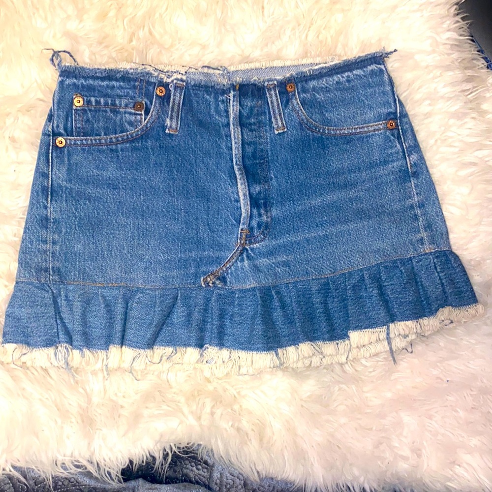 OLD CUSTOM INC VINTAGE DENIM LEVIS PLEATED SKIRT